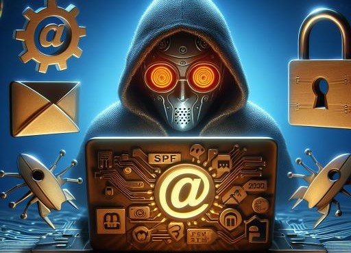 Darkly lit person in hooded top and mask sitting behind a laptop. Denotes email security